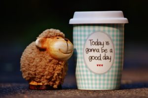 En take-away-mugg med texten "Today is gonna be a good day"